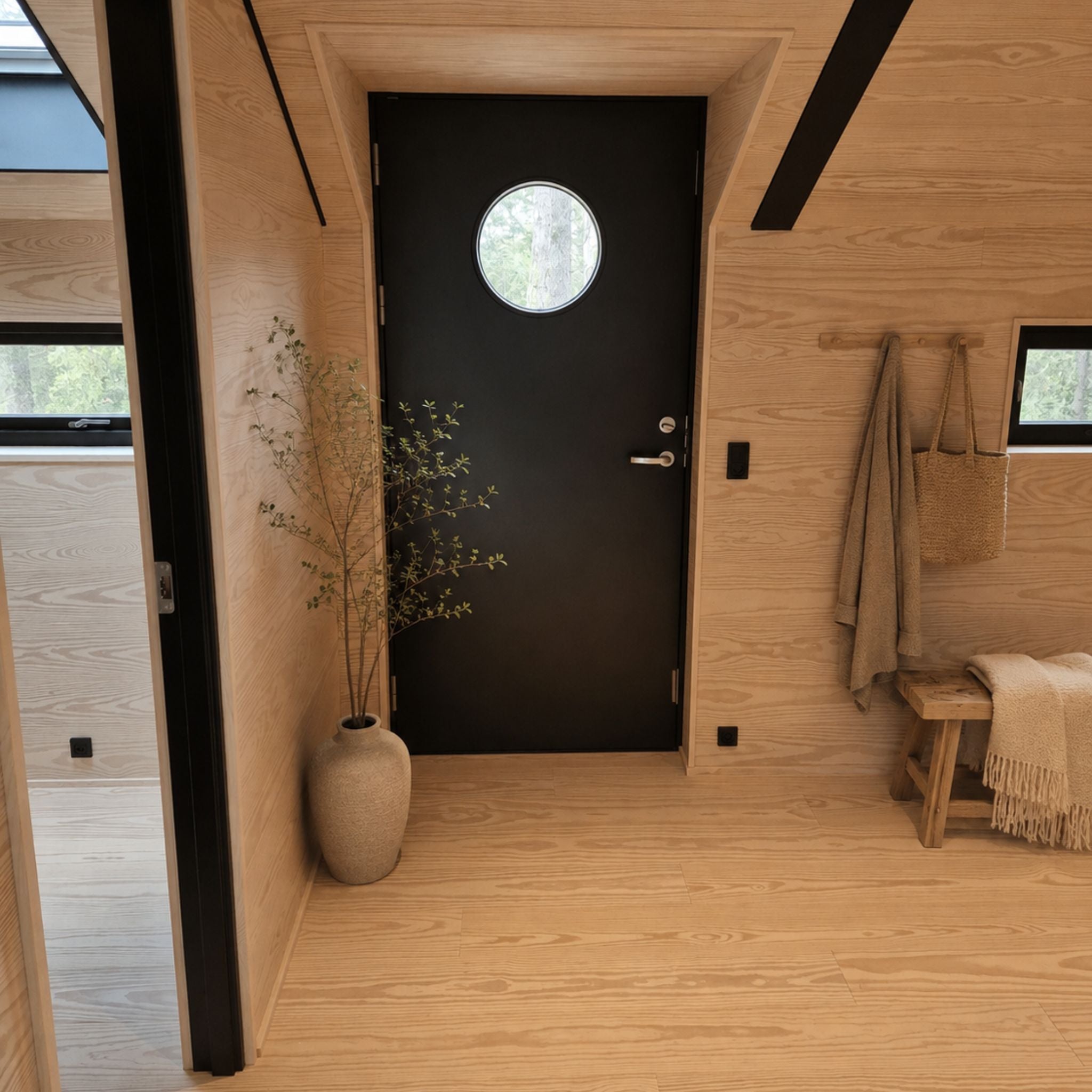 entré i sommerhus med trægulv i pitch pine fra wiking gulve